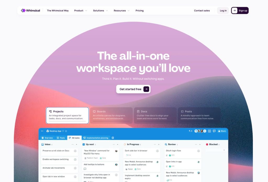 Whimsical — Best for Mixed Diagrams (Mind Maps + Flowcharts + Wireframes + Docs)