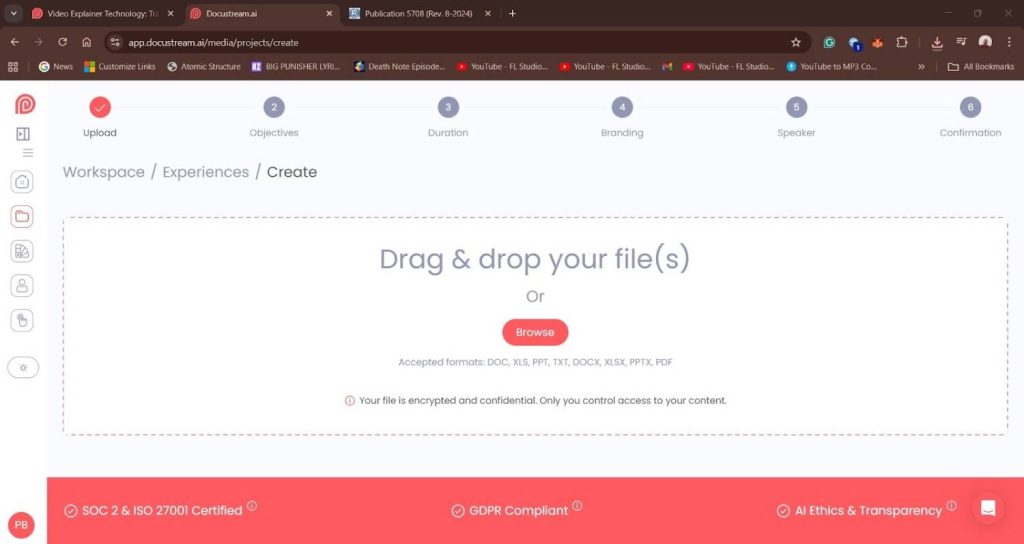 Docustream vs Descript: AI Video vs Manual Editing for Training & Onboarding 3 How Docustream Works - 1. Upload your document