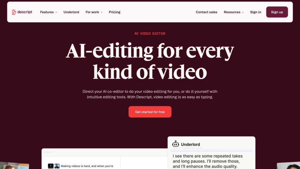 11 AI Video Generators That Actually Produce Usable Marketing Content 9 Descript 1
