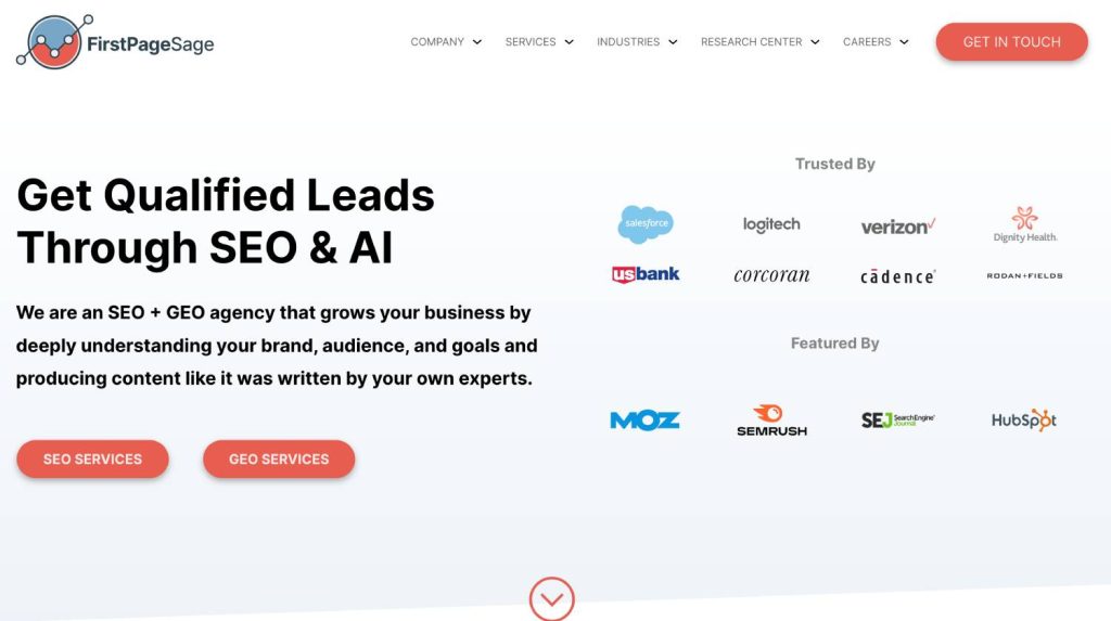 9 AI SEO Agencies That Actually Specialize in B2B SaaS 8 first page sage 1
