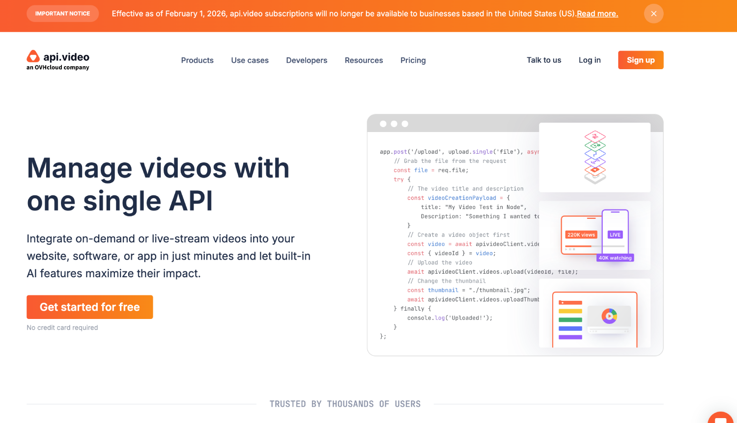 9 Best Video API Platforms for Developers 2 api.video