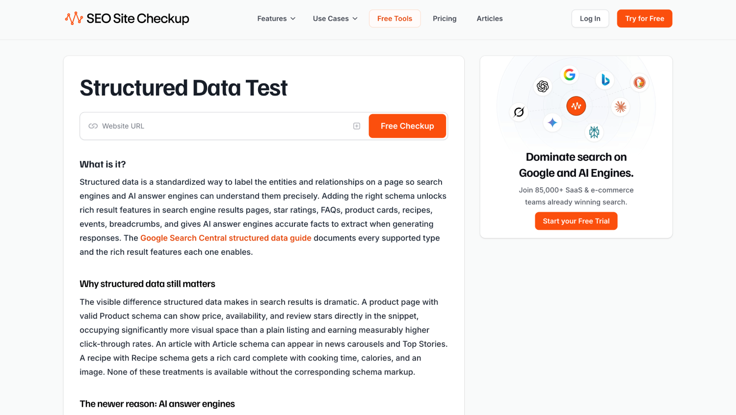 10 Best Schema Markup & Structured Data Tools for AI Search 7 SEO Site Checkup Structured Data Test