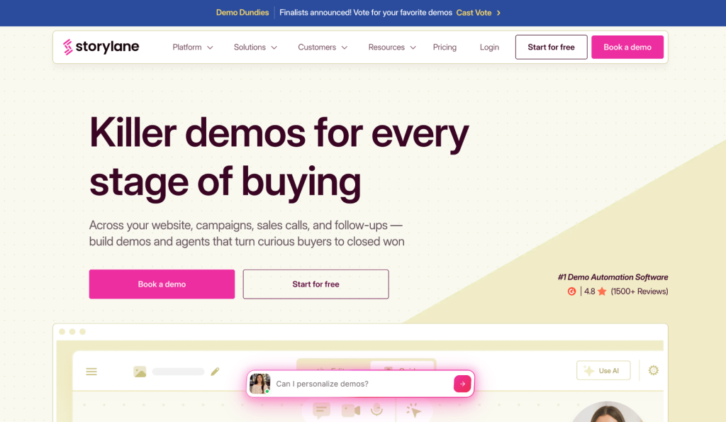 Top Product Demo Software for SaaS: Interactive & AI Video Tools 1 Storylane