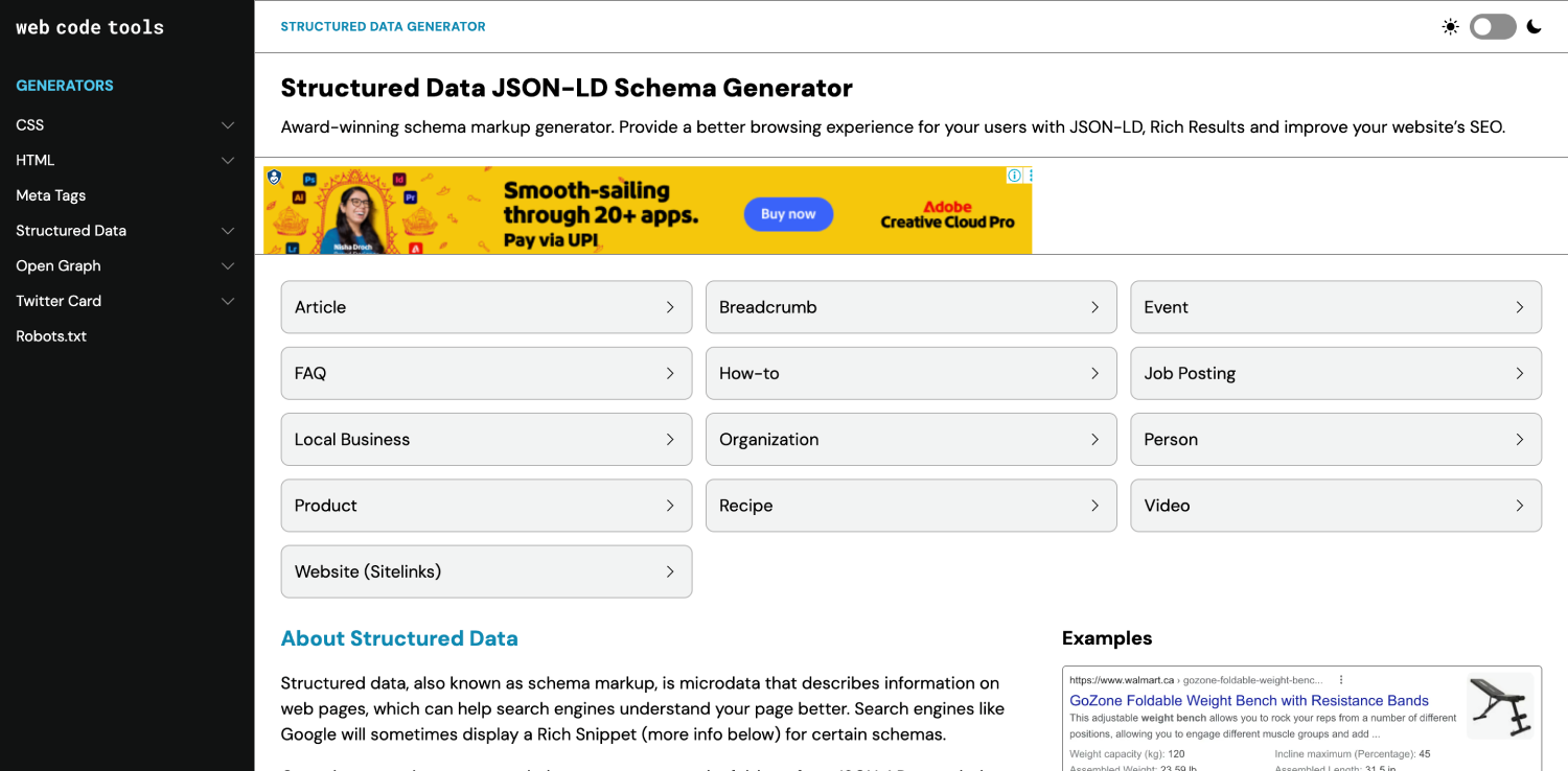 10 Best Schema Markup & Structured Data Tools for AI Search 4 Web Code Tools JSON LD Generator